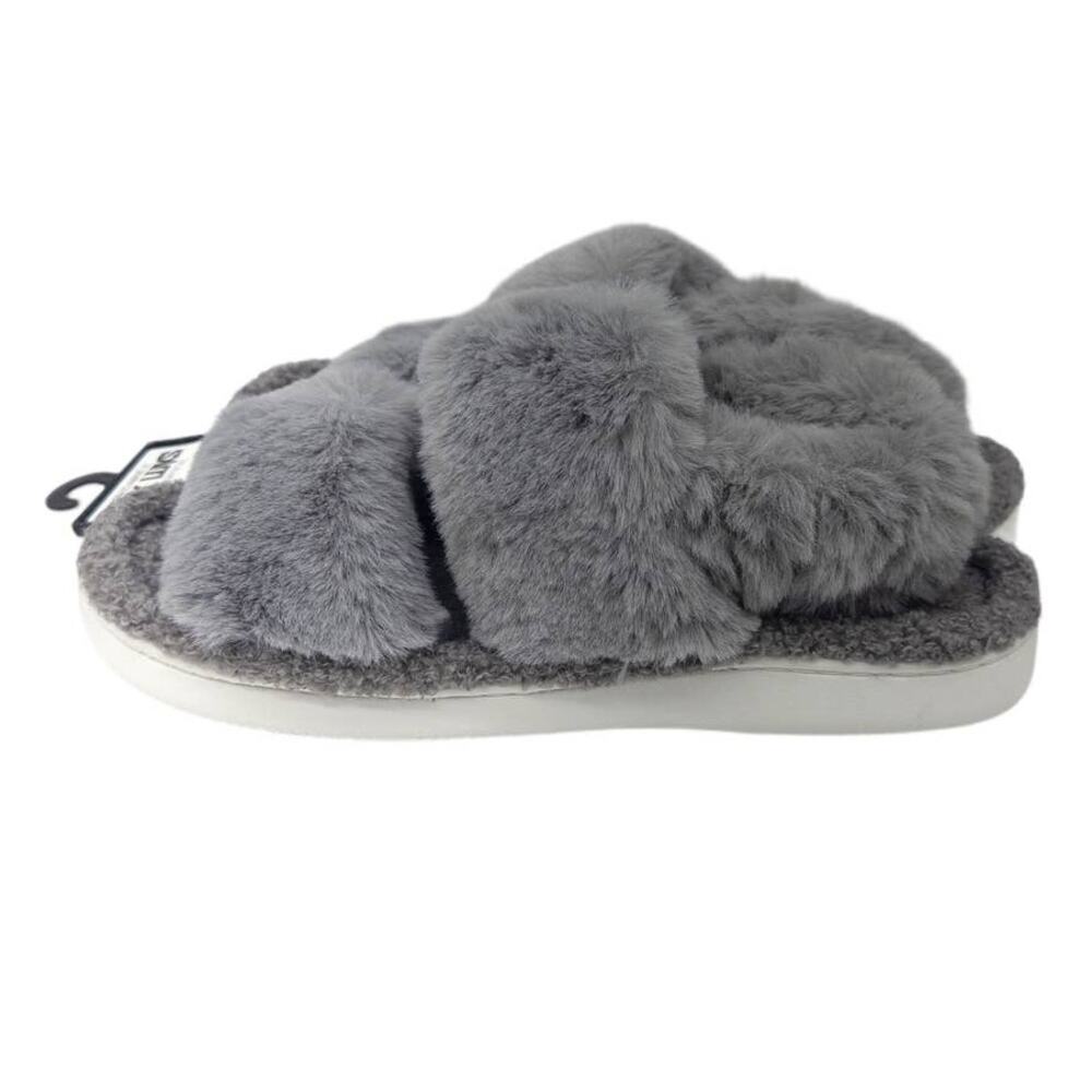 Womens Fuzzy Plush Fur Slingback Slippers Gray Muk Luks 9 10 Large